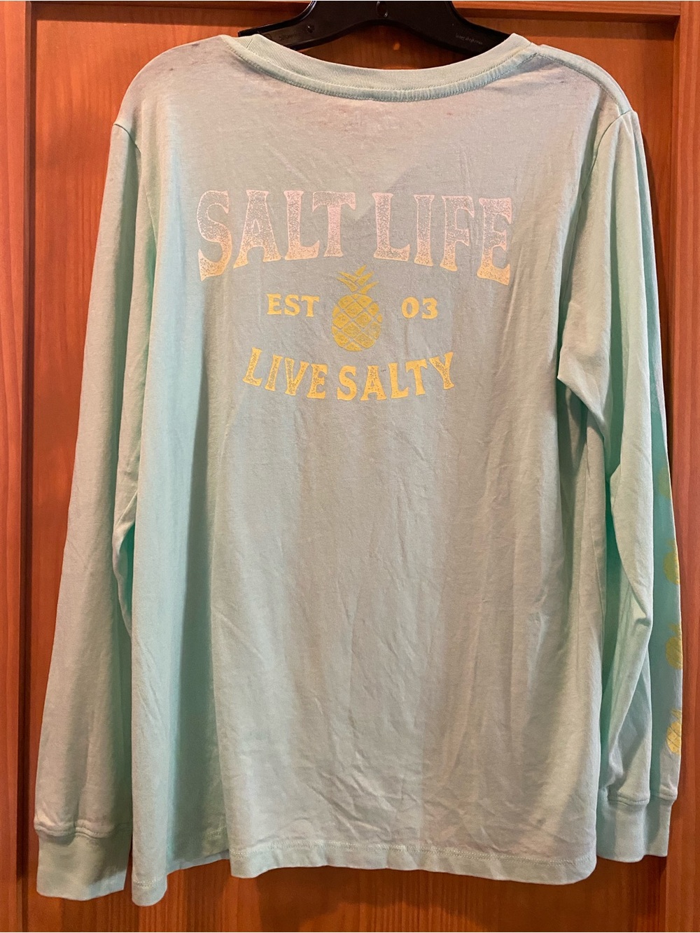 Salt Life Women’s Light Teal Live Salty L/ S Sheer Boyfriend  T-Shirt NWT S